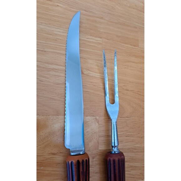 VTG Guide-a-Knife Carving Set 2 Pc Stainless Faux Stag Horn Sheffield England - Picture 3 of 7